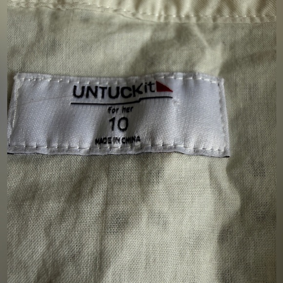 Untuckit white eyelet lace midi knee length dress career size 10 belt v neck - Picture 2 of 7